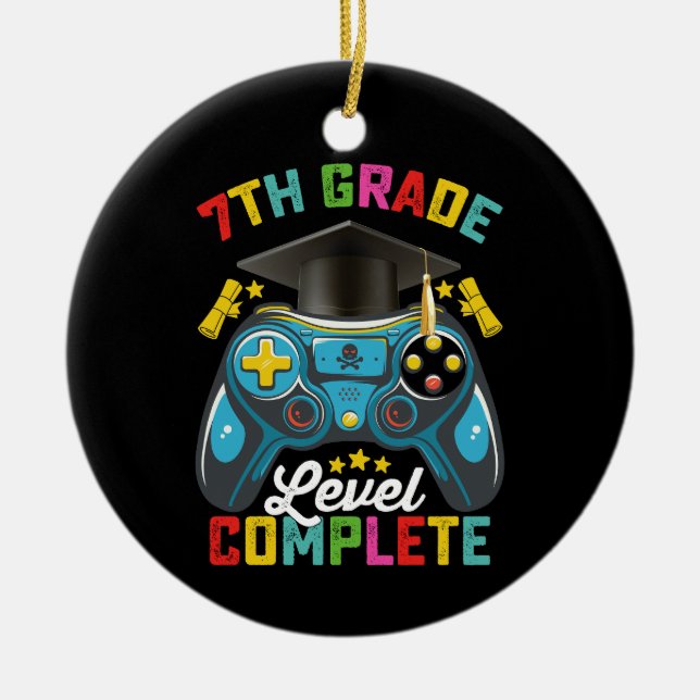 7th Grade Level Complete Graduation Gaming Gamer Ceramic Tree Decoration (Front)