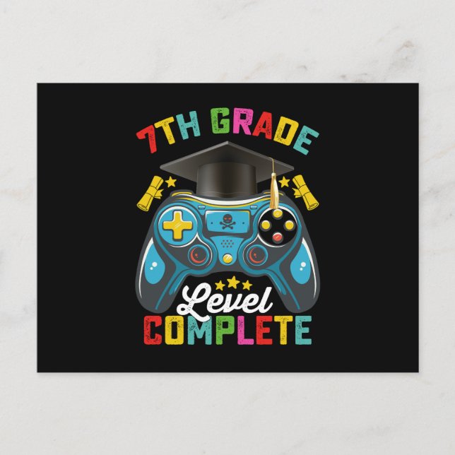 7th Grade Level Complete Graduation Gaming Gamer Postcard (Front)