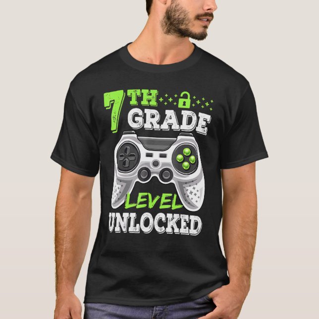 7th Grade Level Unlocked Video Game Back To School T-Shirt (Front)