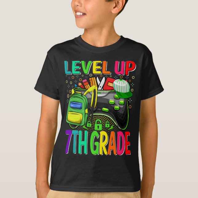 7th Grade Level Up Back To School Unlocked  T-Shirt (Front)