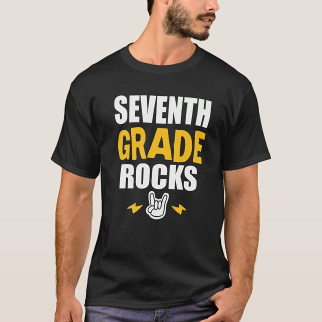 7th Grade Rocks  Back To School Music Teacher Stud T-Shirt (Front)