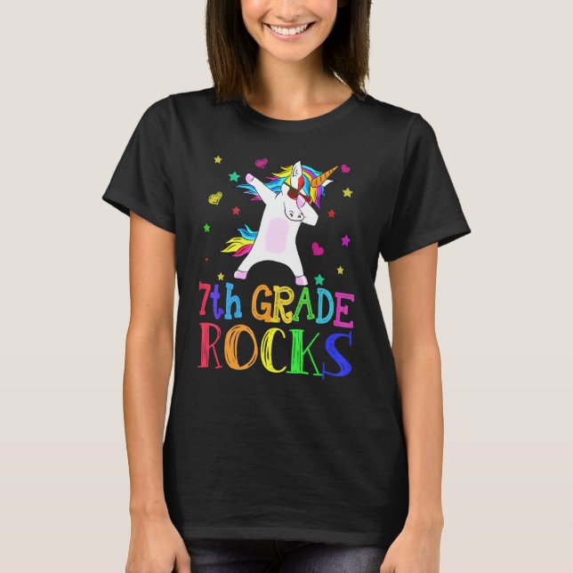 7th Grade Rocks Unicorn Dab Back to School Teacher T-Shirt (Front)