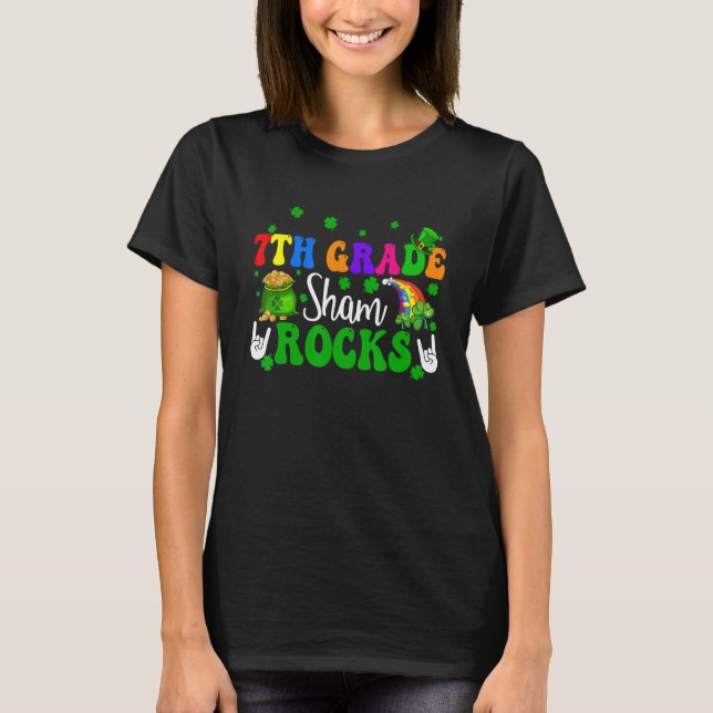 7th Grade Shamrocks Funny Rock Hands Shamrocks Pat T-Shirt (Front)