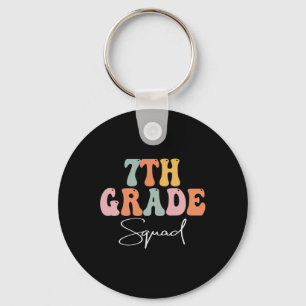 7th Grade Squad Retro Groovy Women Happy First Day Key Ring