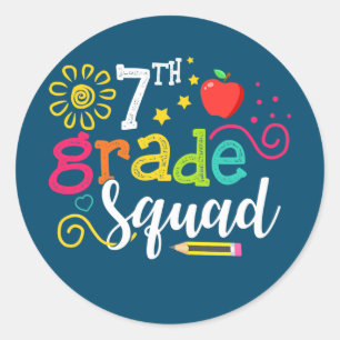 7th Grade Squad Seventh Teacher Student Team Back Classic Round Sticker