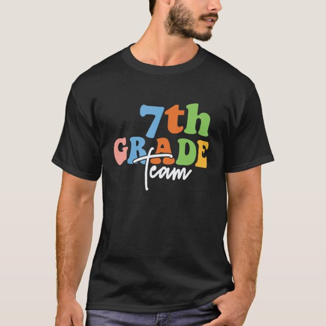 7th Grade Team Retro Groovy Women Happy First Day  T-Shirt (Front)