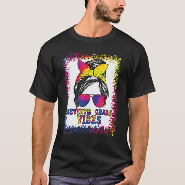 7th Grade Vibes Messy Bun Back To School Kids Girl T-Shirt (Front)