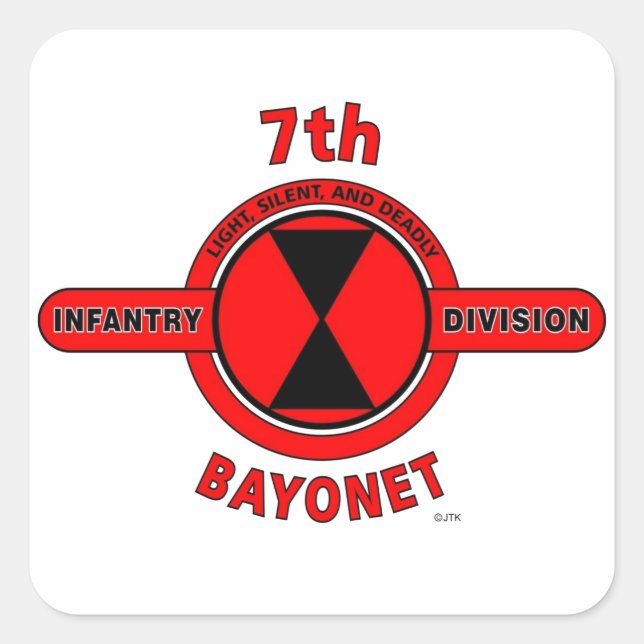 7TH INFANTRY DIVISION "BAYONET DIVISION" SQUARE STICKER (Front)