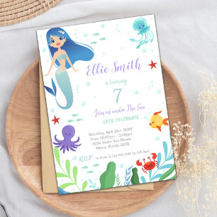 7th Mermaid Birthday Invitations