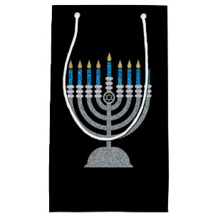 7th Night of Hanukkah Glitter Small Gift Bag