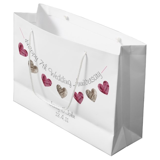 7th or any Wedding Anniversary wool heart gift bag (Front Angled)