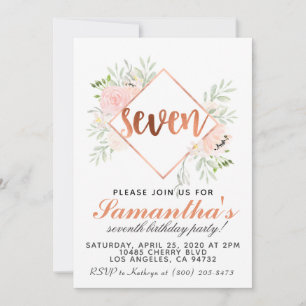 7th Rose Gold Birthday Invitation