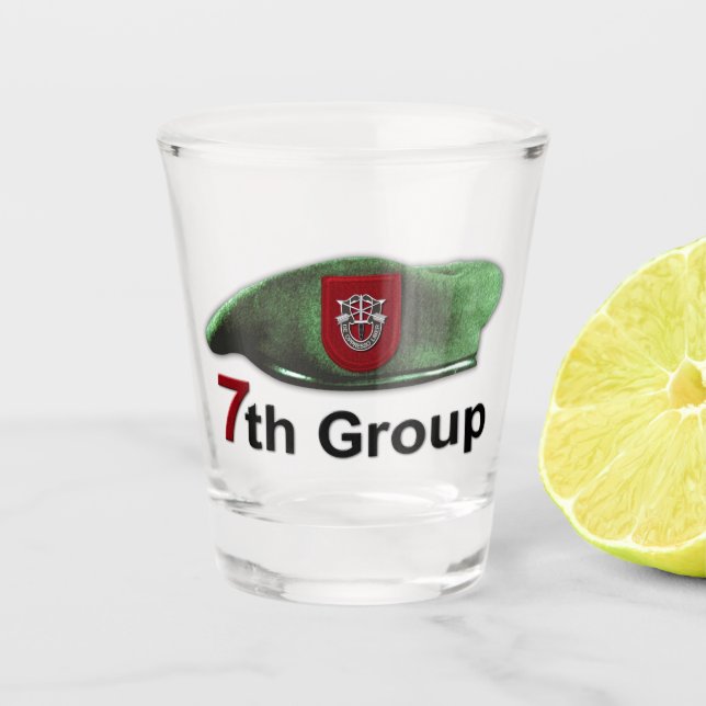 7th SFGA Special Forces Group Green Berets Veteran Shot Glass (Front)