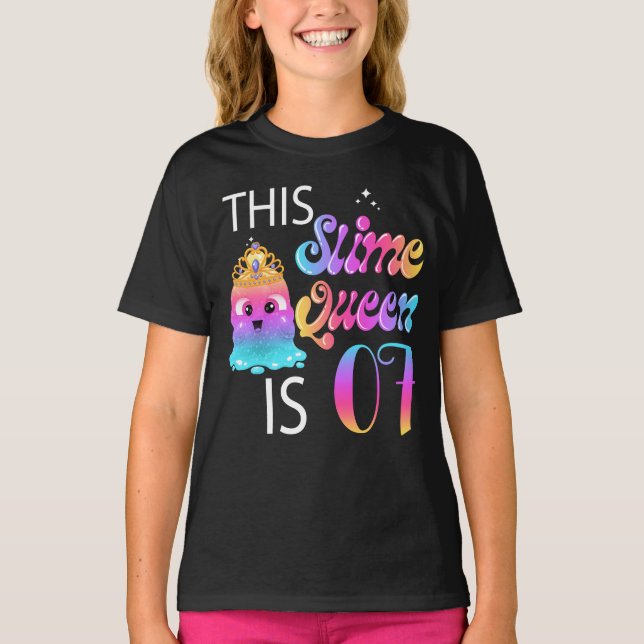 7th Slime Queen Birthday Gifts for Girls T-Shirt (Front)