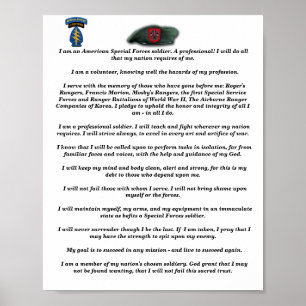 7th Special Forces Green Beret Creed Poster