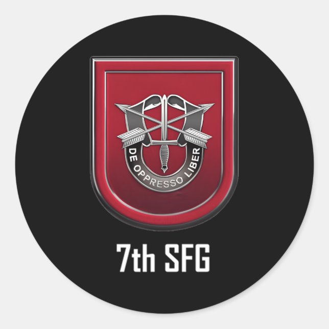 7Th Special Forces Sfg Beret Flash Unit Crest Classic Round Sticker (Front)
