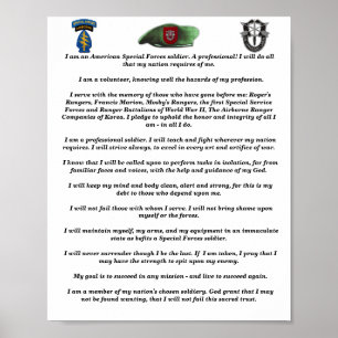 7th Special Forces SFGA Green Berets Creed  Poster