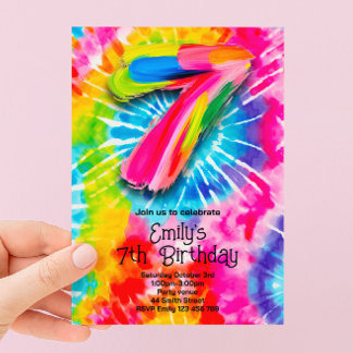 7th Tie Dye Birthday Invitation