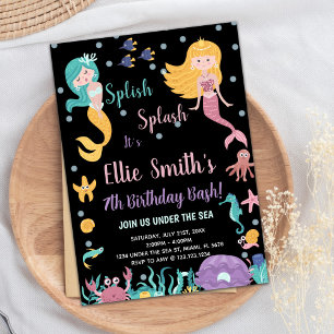 7th Under the sea Blonde Mermaid Invitations