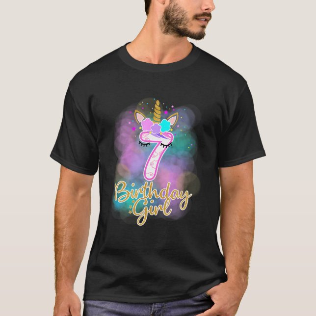 7th Unicorn Birthday girl t shirt seven years old  (Front)