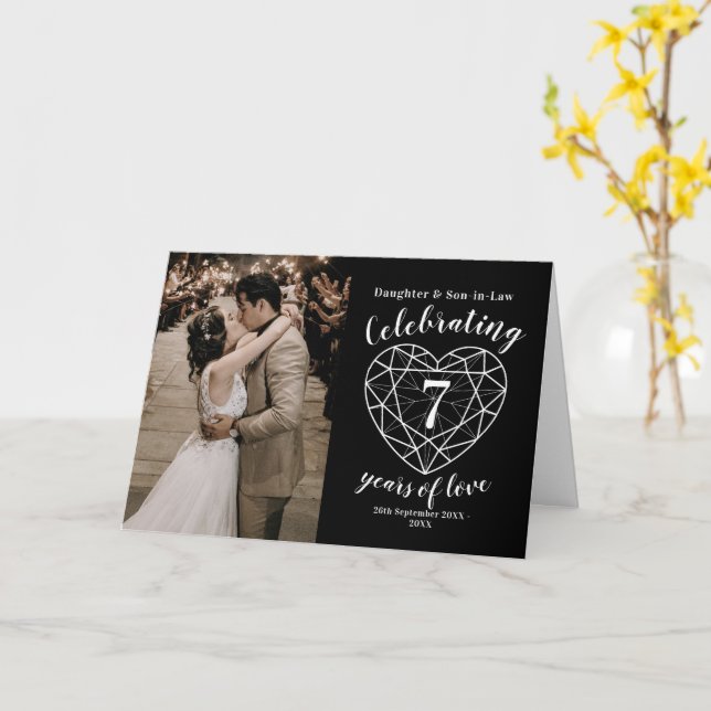 7th Wedding Anniversary black heart Card (Yellow Flower)