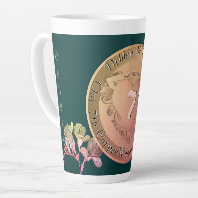 7th Wedding Anniversary Copper Fresia Latte Mug (Left Angle)
