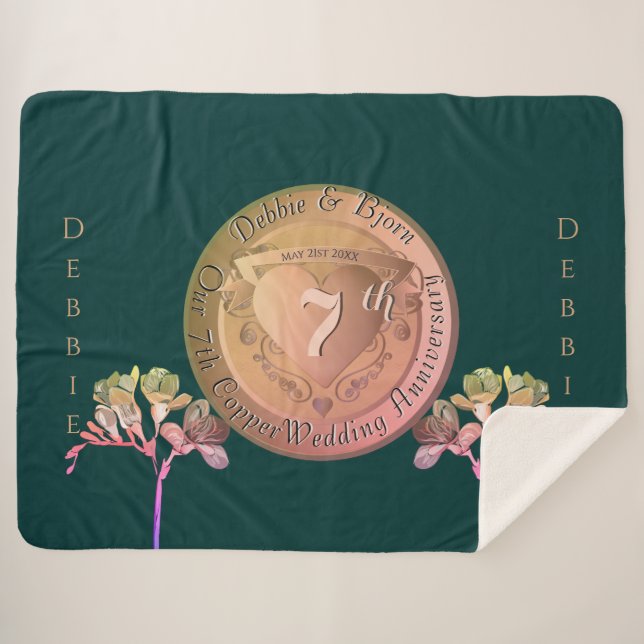 7th Wedding Anniversary Copper Fresia Sherpa Blanket (Front (Horizontal))