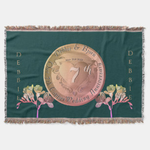 7th Wedding Anniversary Copper Fresia Throw Blanket