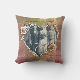 7th Wedding Anniversary Coppery Rose Photo  Cushion