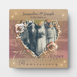 7th Wedding Anniversary Coppery Rose Photo Plaque