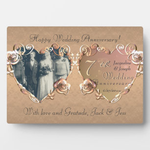 7th Wedding Anniversary Coppery Rose Plaque