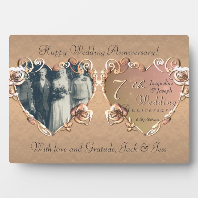 7th Wedding Anniversary Coppery Rose Plaque (Front)