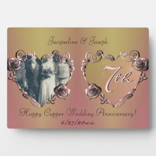 7th Wedding Anniversary Coppery Rose Plaque