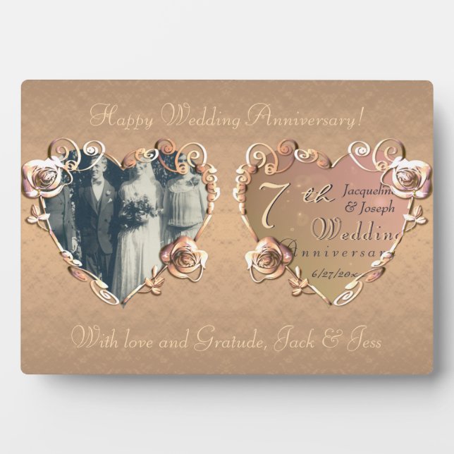 7th Wedding Anniversary Coppery Rose Plaque (Front)