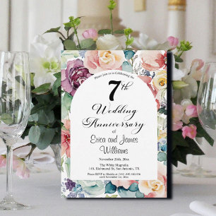 7th Wedding Anniversary Elegant Script Floral Invitation