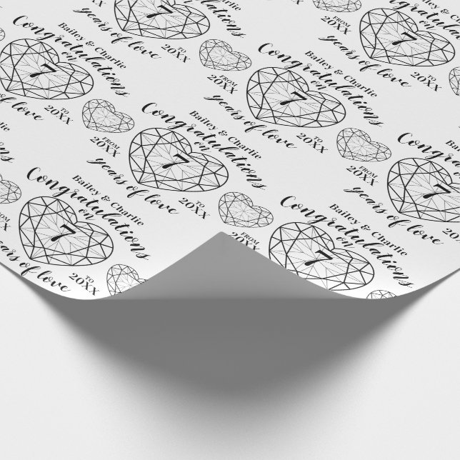 7th wedding anniversary onyx  white black wrapping paper (Corner)