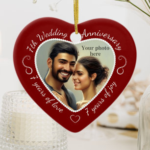 7th Wedding Anniversary Photo Ceramic Tree Decoration