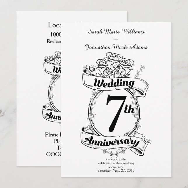 7TH Wedding Anniversary Roses Invitation (Front/Back)