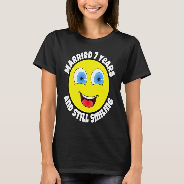 7th Wedding Anniversary  Smiling Happy Face Husban T-Shirt (Front)