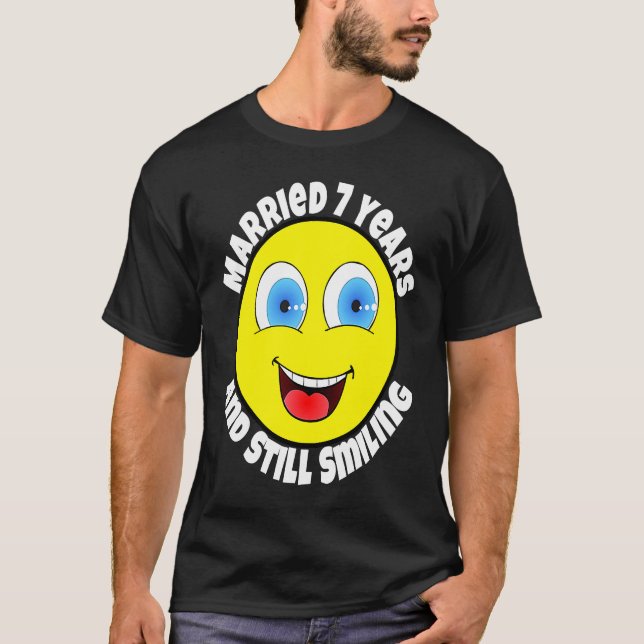 7th Wedding Anniversary  Smiling Happy Face Husban T-Shirt (Front)