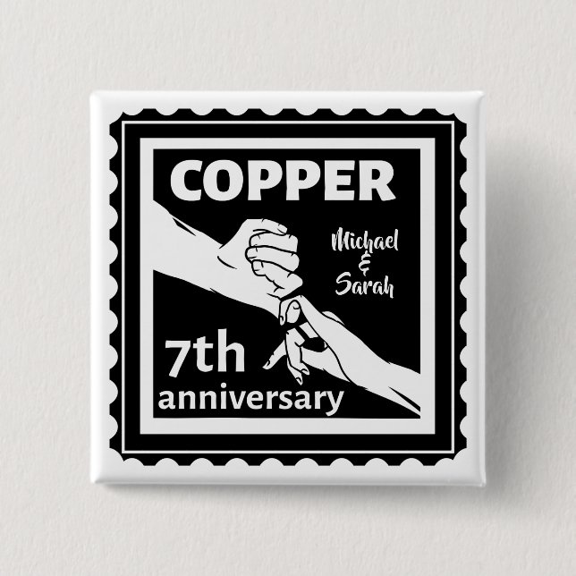 7th wedding anniversary traditional gift iron 15 cm square badge (Front)
