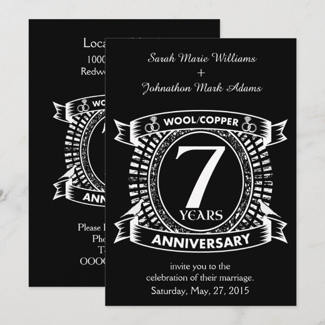 7TH wedding anniversary wool copper Invitation (Front/Back)