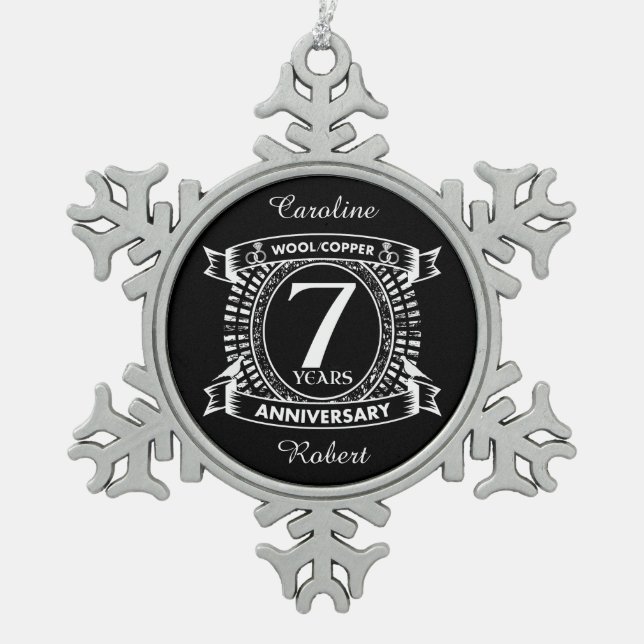 7TH wedding anniversary wool copper Snowflake Pewter Christmas Ornament (Front)