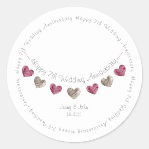 7th wedding anniversary wool heart bunting classic round sticker