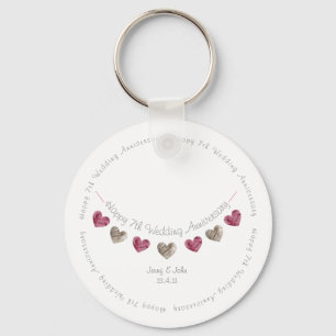7th wedding anniversary wool heart bunting key ring