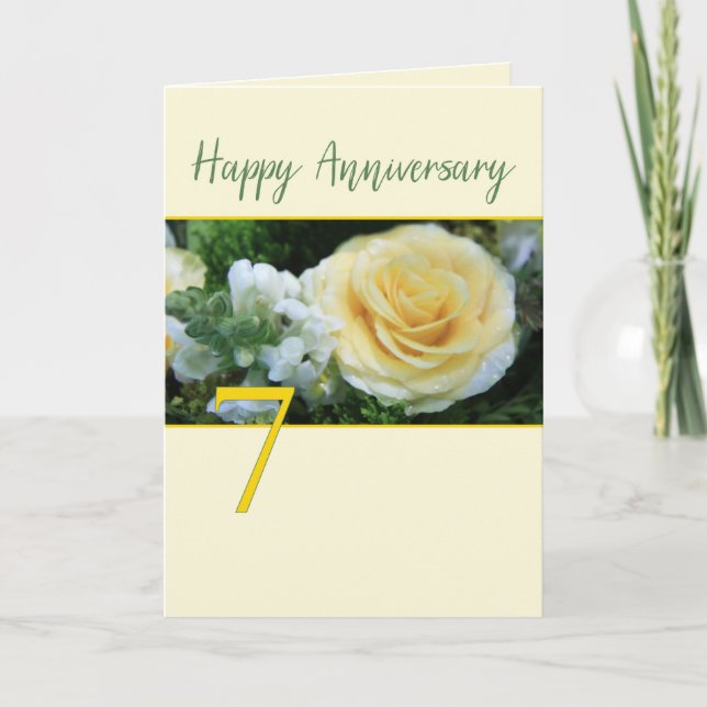 7th Wedding Anniversary Yellow Rose Card (Front)