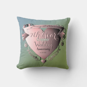 7th Year Wedding Anniversary Copper Green Cushion