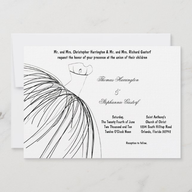 7x5 Black Dress Wedding Invitation (Front)