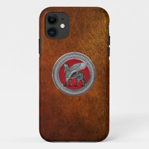[800] Assyrian Winged Lion: Silver & Black Lamassu iPhone 11 Case