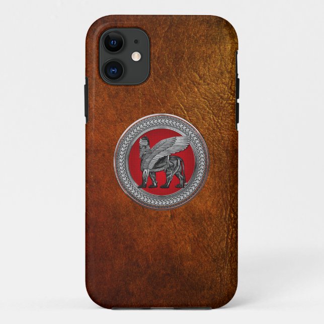 [800] Assyrian Winged Lion: Silver & Black Lamassu Case-Mate iPhone Case (Back)